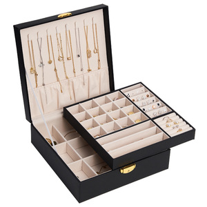 Boîte à bijoux en cuir de luxe multicouche avec serrure - Product Image 1