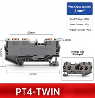 PT4-TWIN 0.24-4mm² 24-12AWG 800V 32A Bornier de connexion électrique en cuivre à ressort, double passage, pour rail DIN