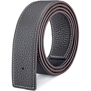 Ceinture formelle en cuir véritable, cuir de vache, noir uni avec surpiqûres blanches et intérieur marron - Product Image 4