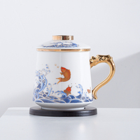 Vente en gros usine – Tasse en porcelaine jetable de haute qualité avec couvercle et infuseur, 450 ml, impression personnalisée moderne pour thé, café, maison, bureau