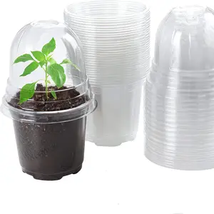 Indoor Outdoor Garden Clear Nursery Humidity Dome Transparent Plastic Plant Pot Seedling Planter Seed Starter Flower Pots