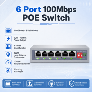 สวิตช์ KuWFi 4+2 พอร์ต อัปลิงค์ พร้อมฟังก์ชัน AI ระยะ 250 เมตร รองรับ VLAN Extend Watchdog สวิตช์ PoE 6 พอร์ต 100Mbps สำหรับโซลูชั่นกล้อง IP - Product Image 4