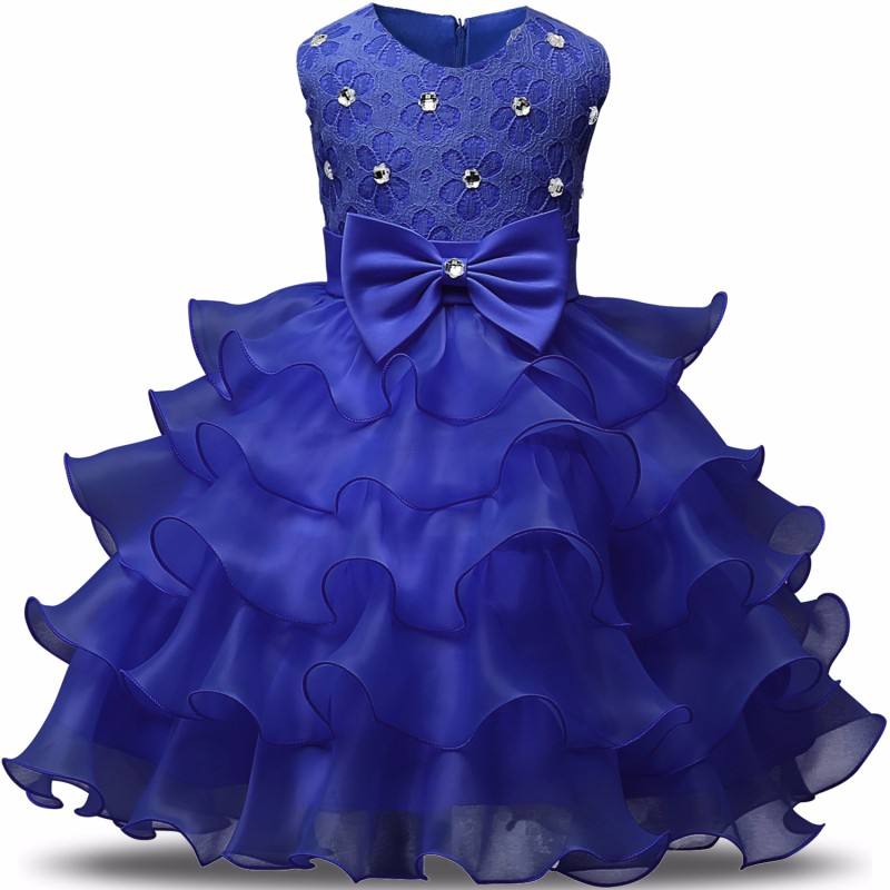 Kids Bowknot Solid Princess Ball Gown Wedding Dresses Layered Sleeveless Rhinestone Princess Dresses