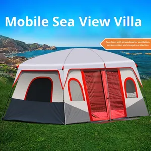 Tenda da campeggio portatile per esterni con due stanze per 3-10 persone in tessuto Oxford addensato a prova di pioggia per uso da spiaggia o Multi-equipaggio - Product Image 5