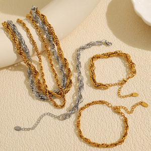 stainless steel trendy gold plated chain <b>bracelet</b> set alloy unisex fashion link <b>bracelets</b> jewelry gift - Product Image 1