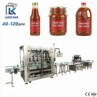 Mesin Pengisi dan Penutup Saus Cabai Otomatis 40-120 BPM Jalur Pengisian Botol Stainless Steel untuk Stoples Kaca dan Botol PET
