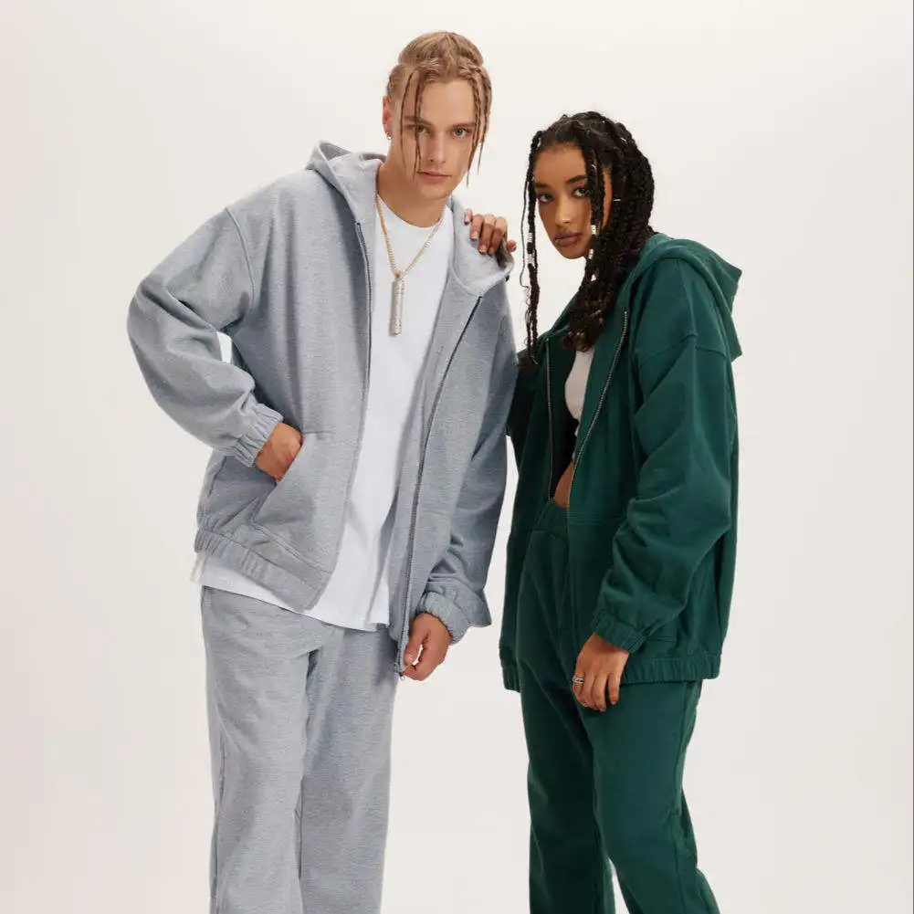Hoody tedarikçisi sonbahar ceket OEM 400GSM ağır pamuk boş Streetwear düz katı özel etiket Zip Up Mens Premium Zip Hoodie