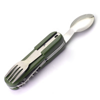 Ensemble de couverts de camping pliables 5-en-1 portables pour l'extérieur, en acier inoxydable détachable – Fourchette, ouvre-bouteille, étui