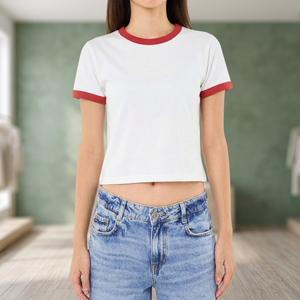 T-shirt bébé rouge à col contrastant, impression DTF, 40 fils, 210 g/m², personnalisé, haute qualité Thaïlande - Product Image 3