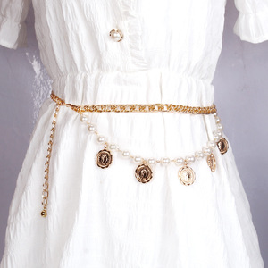 จี้เหรียญรูปภาพวินเทจ สร้อยคอประดับมุกเทียม สร้อยคาดเอวสำหรับผู้หญิง สไตล์ฮิปฮอปสำหรับงานปาร์ตี้ - Product Image 3