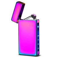 Briquet électrique en métal à double arc coupe-vent rechargeable de type C avec logo personnalisé, affichage de la batterie, boîte cadeau