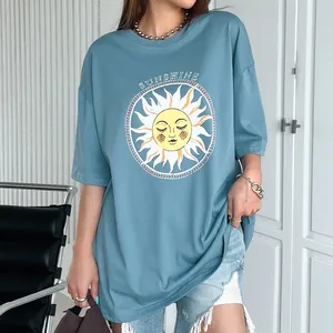 Groothandel Hoge Kwaliteit Effen Kleur Katoen Baggy Tees O Nek Drop Shoulder Zeefdruk Vrouwen Oversized T-Shirt