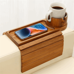 Table d'appoint pliable multifonction en bois massif avec porte-gobelet pour café et collations - Product Image 1