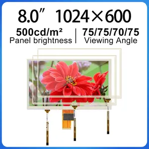 Innolux 8 incdispaly屏幕，带电阻触摸1024x600 LVDS 40引脚高亮度500 ZJ080NA-08A FPC接口液晶模块