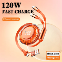 Câble de charge rapide 120W rétractable 1,2 m USB A/C avec support de téléphone intégré et port Type C, gaine TPE pour cuivre pur