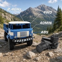 Camion RC 4x4 tout-terrain télécommandé 2,4 GHz avec LED, ABS+Métal, 40 min d'autonomie, bleu, pour enfants et adultes, avec chargeur