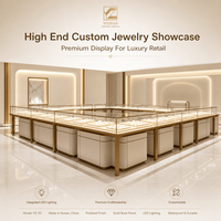 Vitrine à bijoux sur mesure haut de gamme, élégante, artisanale, étanche, robuste, écologique, avec éclairage LED pour boutique