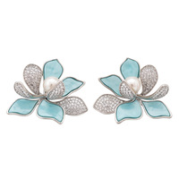 Boucles d'oreilles clous fleur goutte d'huile en laiton plaqué or 18 carats, zircon et perle, style vintage français, bijoux tendance haut de gamme pour femme