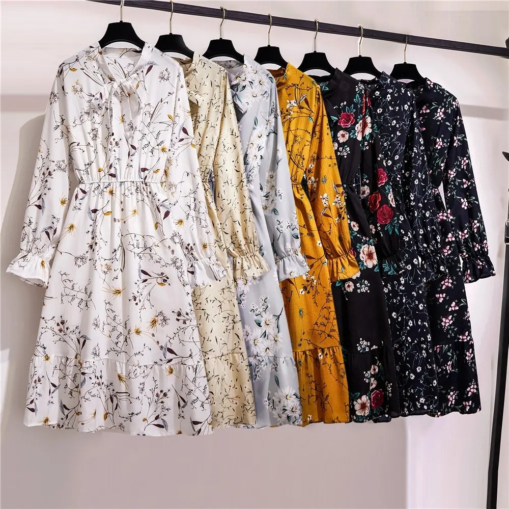 2023 New Arrival Summer Women Elegant Floral Print Long Sleeve Maxi Dress