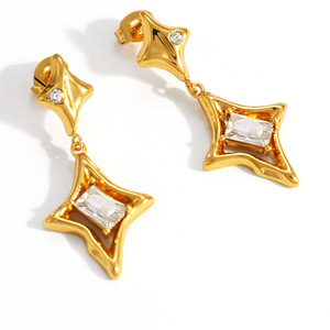 Boucles d'oreilles pendantes en forme d'étoile plaquées or 18 carats avec zircon incrusté, bijoux de mode pour femmes actives EH12241 - Product Image 5