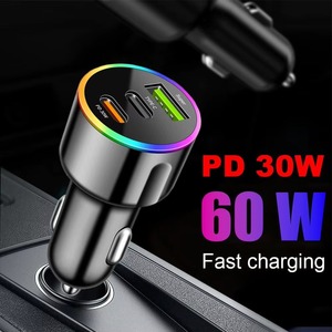 Cargador de Coche con Luz Ambiental Colorida, 60W PD 30W Tipo C, Carga Rápida, Doble Puerto - Product Image 4