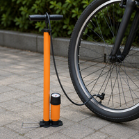 Pompe à main manuelle orange avec manomètre, revêtement poudré, pour voiture, moto, ballon, basketball, vélo, pompe à air pour vélo