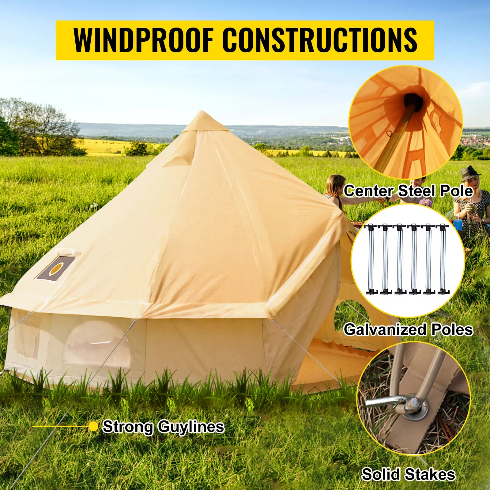 3M 4M 5M 6M Coton Toile Tente Cloche Tente Yourte Anti-Moisissure Anti-Moustique Imperméable Usine Spot Support Personnalisation