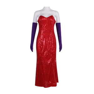 Disfraz de Jessica Rabbit, Vestido Rojo con Lentejuelas, Sin Tirantes, Guantes Morados, Disfraz de Halloween - Product Image 5
