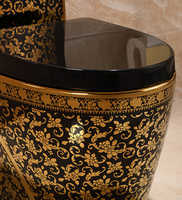 Siège de toilette de luxe, sanitaire, en céramique noir et or, siège de toilette à vendre
