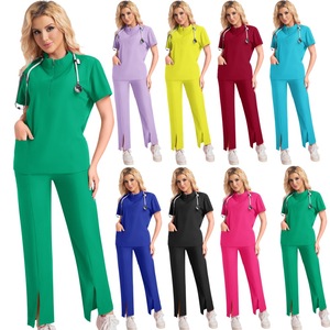 Women Hospital <b>Scrub</b> Set Moisture Wicking Split Uniforms For Medical Work Wear Size S XXL - Product Image 1