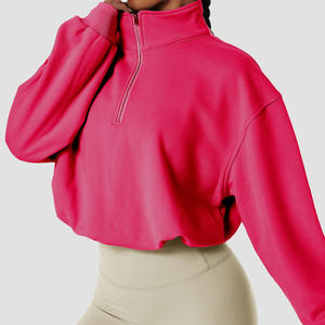 <span class=keywords><strong>Pull</strong></span> en molleton épais personnalisé avec logo en gros pour femmes <span class=keywords><strong>Pull</strong></span> à col roulé Demi-zip Sweat-shirts Crop Top - Product Image 4