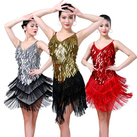 Costume de danse Rumba Jazz Latino pour femme, justaucorps scintillant avec strass, franges et patchwork, robe de danse à col halter pour Samba Salsa