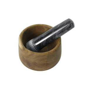 منزل طبيعي رخيص هاون خشب السنط ومدق رخامي لطحن الأعشاب الطازجة والتوابل والثوم والجواكامولي - Product Image 3