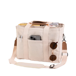 Bolsa Organizadora de Moda em Lona de Algodão com Múltiplos Bolsos, Alça de Ombro Destacável, Alças de Couro, Alta Resistência e Grande Capacidade - Product Image 1