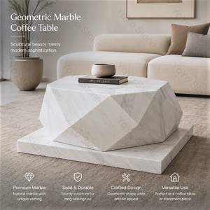 Modern Luxury Hand Volakas White Marble <b>Cube</b> Coffee <b>Table</b> Base for Living Villa Premium Marble Natural Marble With Unique Veinin - Product Image 1