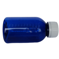 Flacon de sirop contre la toux en plastique PET bleu ambré de 120 ml pour l'emballage pharmaceutique avec bouchon inviolable et gobelet doseur en PP