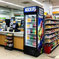 Lemari Pendingin Display Vertikal Supermarket Komersial Satu Pintu Kaca Pendingin Minuman Dingin Kompresor