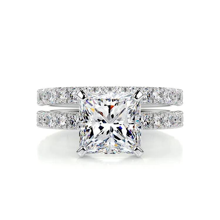 SGARIT Moissanite Jewelry 18K White Gold 2.1CT Princess Cut Moissanite Ring Set Couple Diamond Engagement Moissanite Bridal Set