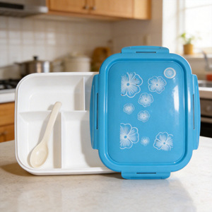 4 Compartment Sealed Plastic <b>Lunch</b> <b>Box</b> Rectangle With Snap Lock Lid For Students And Gifts - Product Image 4