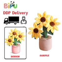 Pabrik OEM Mainan Boneka Grosir Boneka Bunga Matahari Tersenyum Lucu Desain Pot Bunga Isi Kapas Boneka Pot Bunga