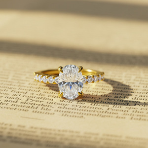 Bague en argent sterling S925 avec pierre latérale ovale en moissanite, bijoux élégants pour femmes, pour fiançailles, mariage, usage quotidien - Product Image 4