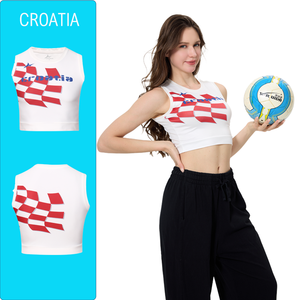 Top da <span class=keywords><strong>calcio</strong></span> da <span class=keywords><strong>donna</strong></span> rosso quadrato elastico senza maniche Crop Top di alta qualità Street Wear Jersey da ragazza croazia allenamento <span class=keywords><strong>calcio</strong></span> alla moda - Product Image 1