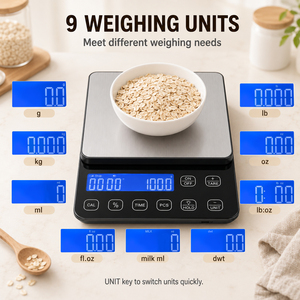 Báscula digital electrónica de cocina con pantalla LCD retroiluminada en azul de alta precisión, temporizador, función tara, interruptor de unidad PCS, para pesar alimentos. - Product Image 2