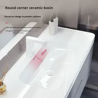 Meuble-lavabo de salle de bain d'hôtel moderne et minimaliste avec vasque en céramique intégrée, miroir intelligent à LED avec rangement et fonction anti-buée