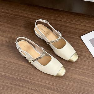 2026 Summer New Women One Strap Color <b>Block</b> Closed Toe Sandals square Toe Backless Low Heel Casual Shoes - Product Image 5