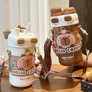 Botella de agua aislada de doble uso Hello Cappy de 500 ml, reutilizable con correa para niños, para uso escolar - Product Image 2