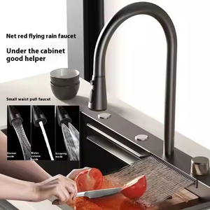 Évier <span class=keywords><strong>de</strong></span> cuisine en acier inoxydable 304 avec cascade <span class=keywords><strong>de</strong></span> pluie, évier poste <span class=keywords><strong>de</strong></span> travail avec robinet extractible, planche à découper et accessoires – Ensemble complet - Product Image 6