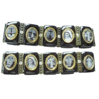 Bracelets réligieux de 6mm, en bois, avec assortiment d'images catholique, icônes de la religion, bijoux extensibles