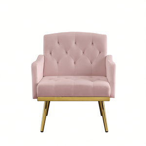Poltrona da Soggiorno in Velluto Rosa con Gambe in Metallo, Schienale Trapuntato, Design Moderno - Product Image 1