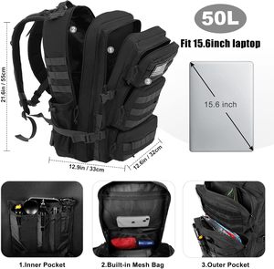 50L Luxury <b>Heavy</b> <b>Duty</b> Hiking Rucksack Waterproof Portable Tactical <b>Backpack</b> with Polyester Lining for Men - Product Image 5